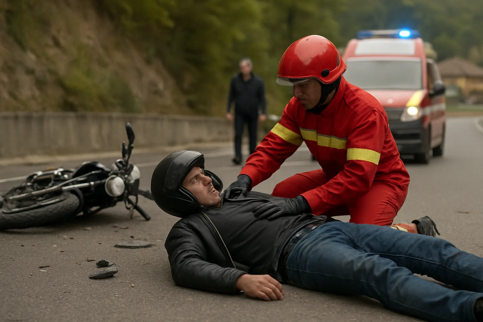 Accident motocicletă pe DN7, lângă Călimănești