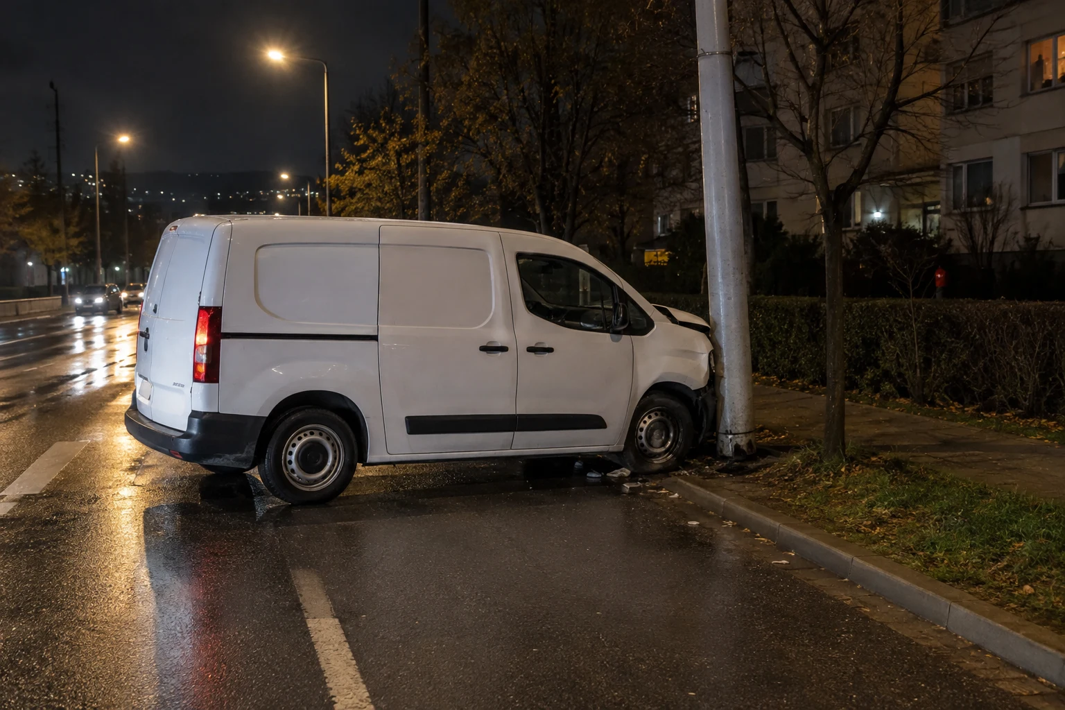 Calea București: autoutilitară pe sens opus, stâlp lovit, șofer beat