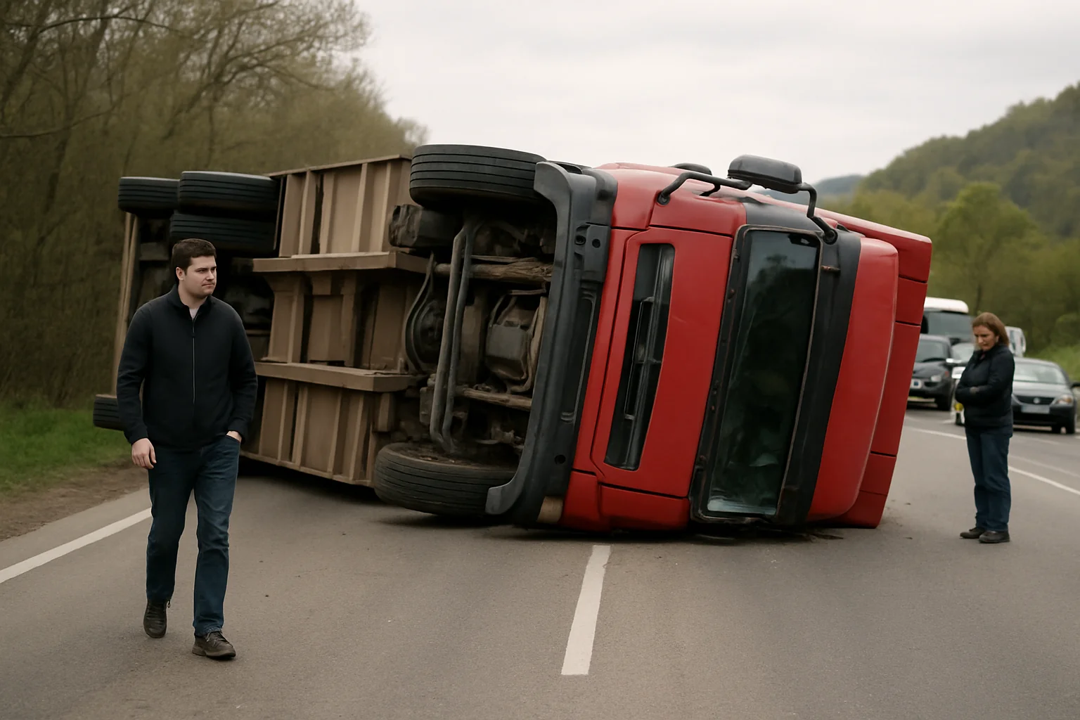 Coliziune pe DN 7 la Balota, km 222+800: autocamion și autoturism