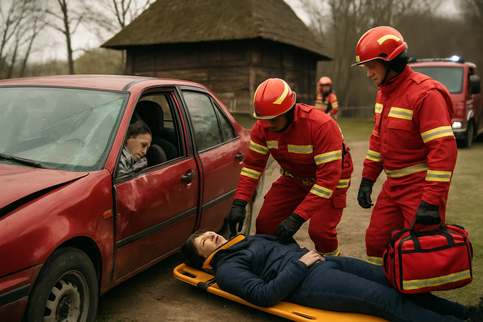 Exercițiu ISU Vâlcea: simulare accident la Muzeul Satului