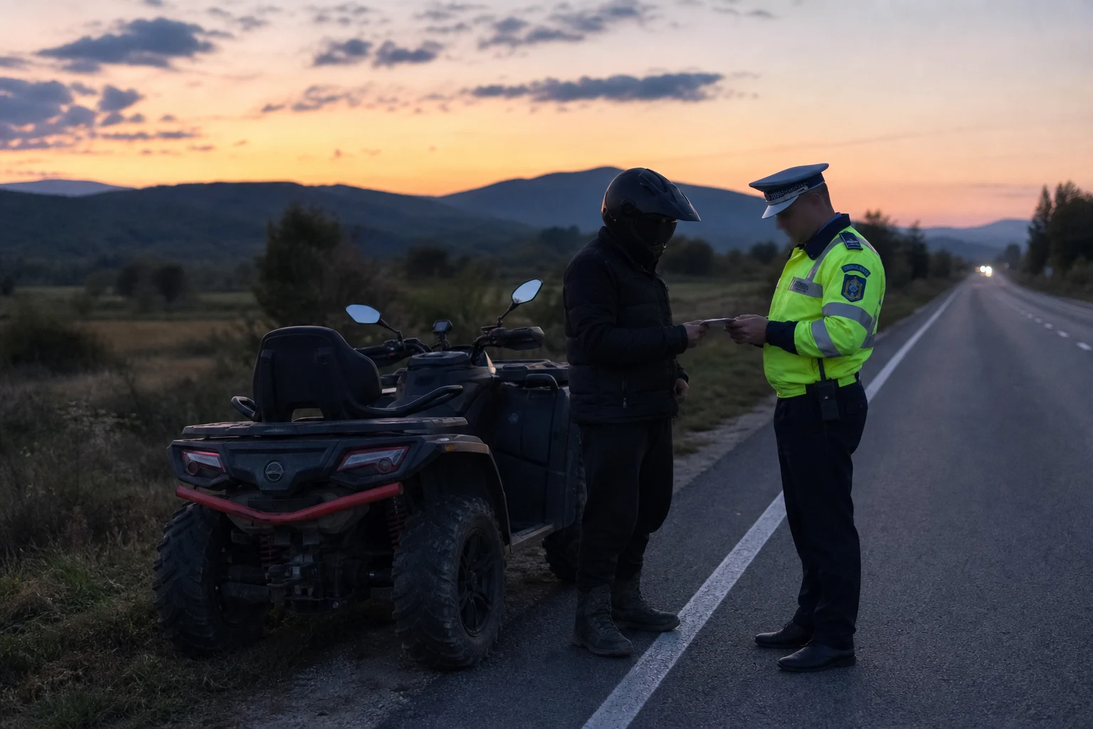 La Ionești, un ATV oprit: șofer 19 ani, fără permis, vehicul neînmatriculat