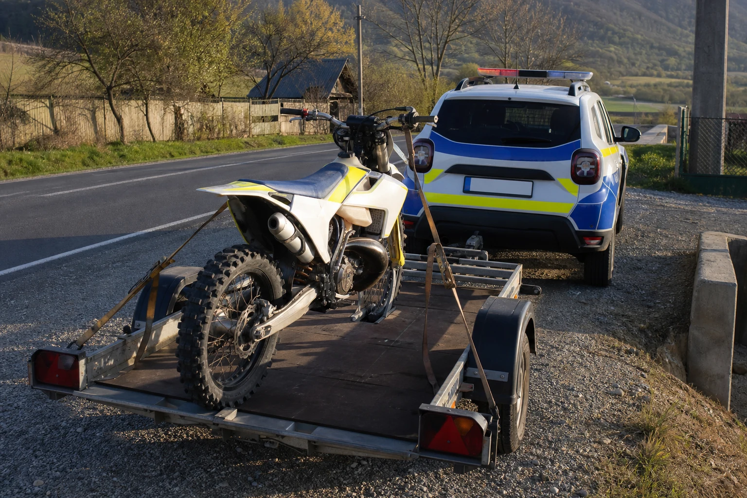 La Roești, pe DN 65C: motocros fără numere, șofer fără permis